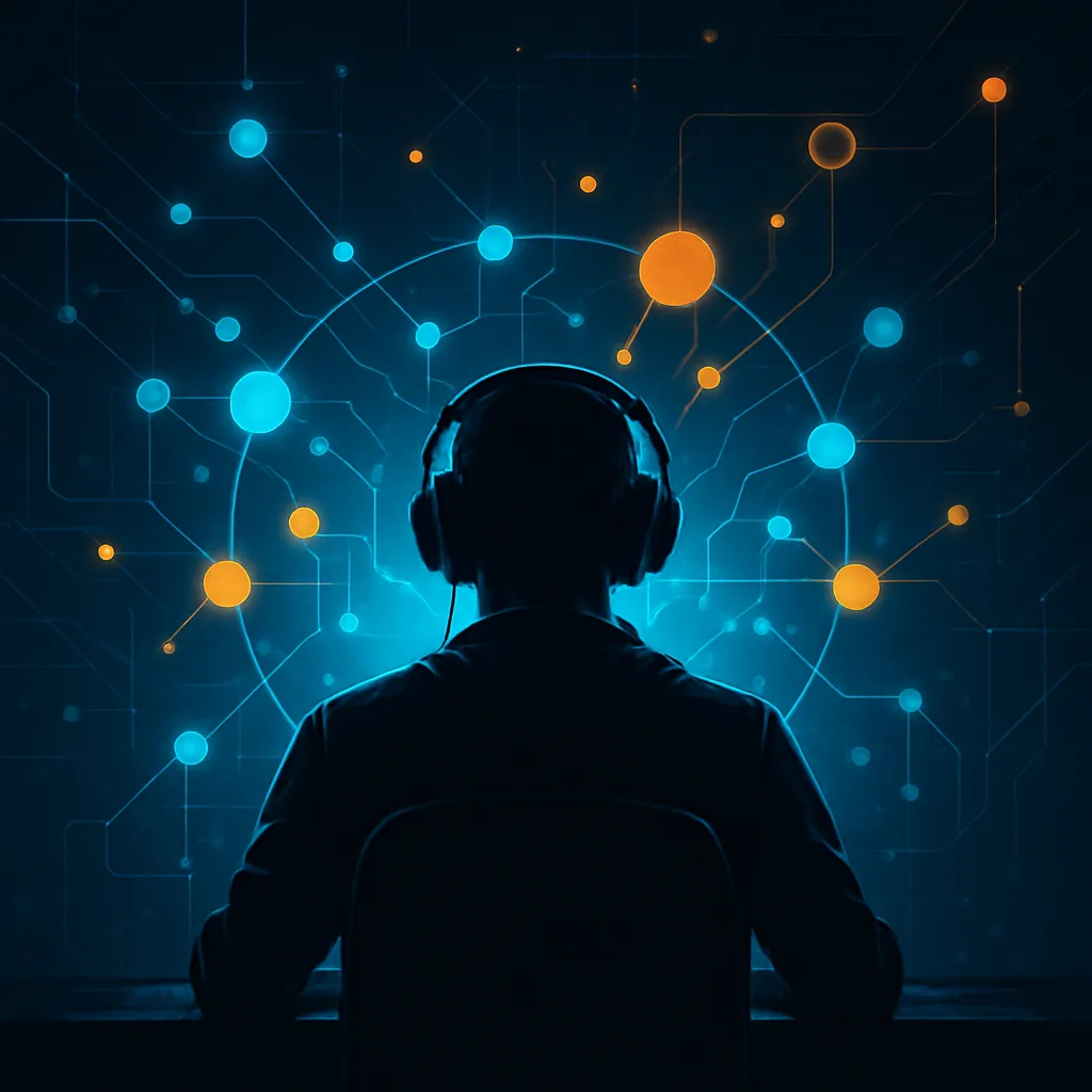 Gamer silhouette with neural network nodes