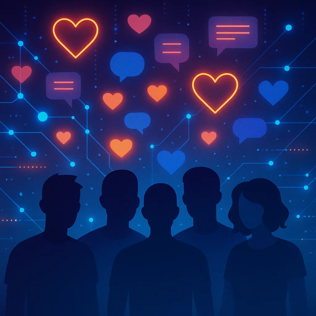 Silhouettes with hearts and chat bubbles