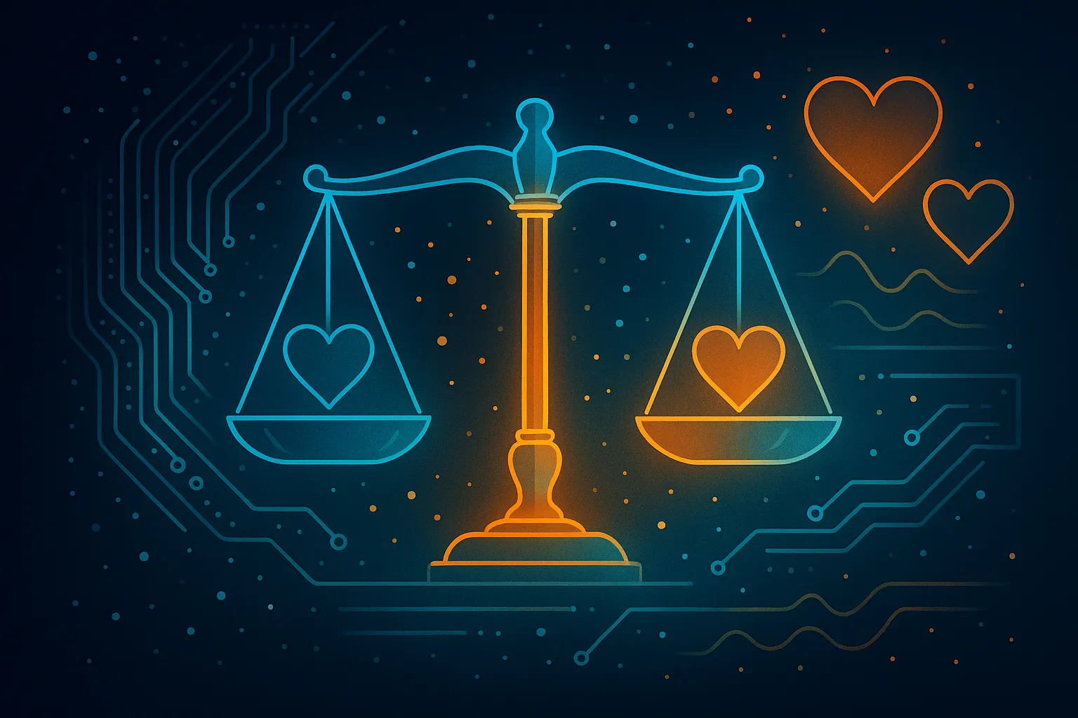 Scales and hearts representing ethics and wellness